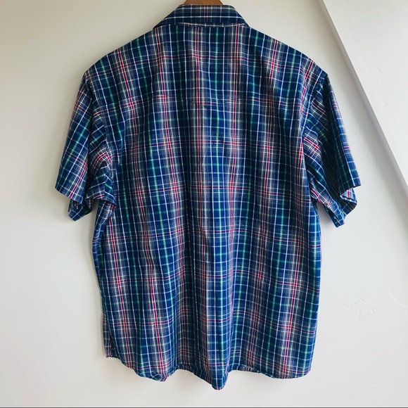 Wrangler Mens Short Sleeve Pearl Snap Blue Pink Plaid Western Casual Shirt Sz XL - Picture 6 of 9